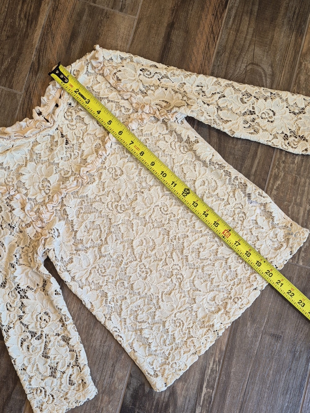 TOPSHOP 3/4 Sleeve Transparent Cream Colored Lace Top, XXS - Picture 12 of 14